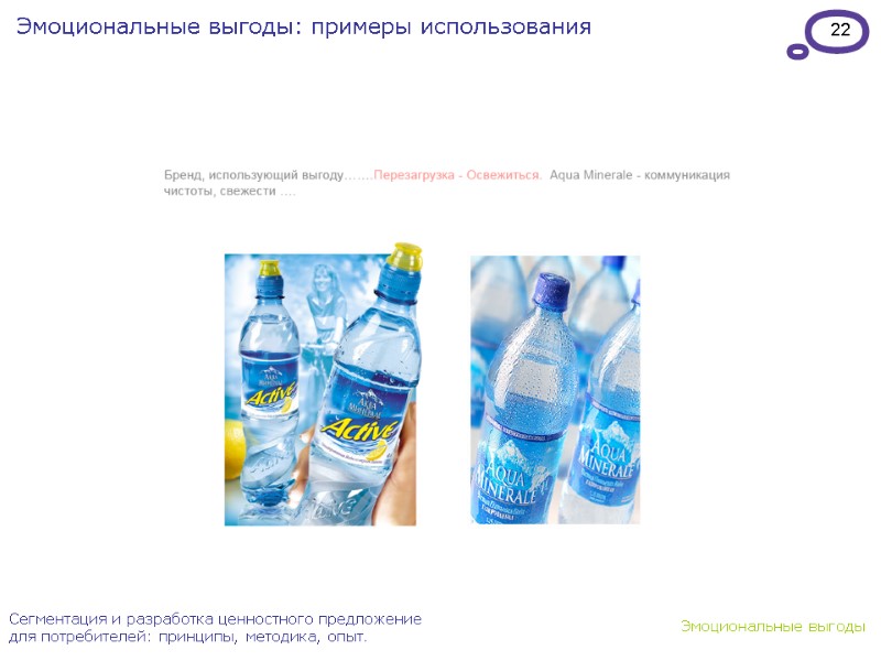 22 Эмоциональные выгоды: примеры использования Сегментация и разработка ценностного предложение для потребителей: принципы, методика,